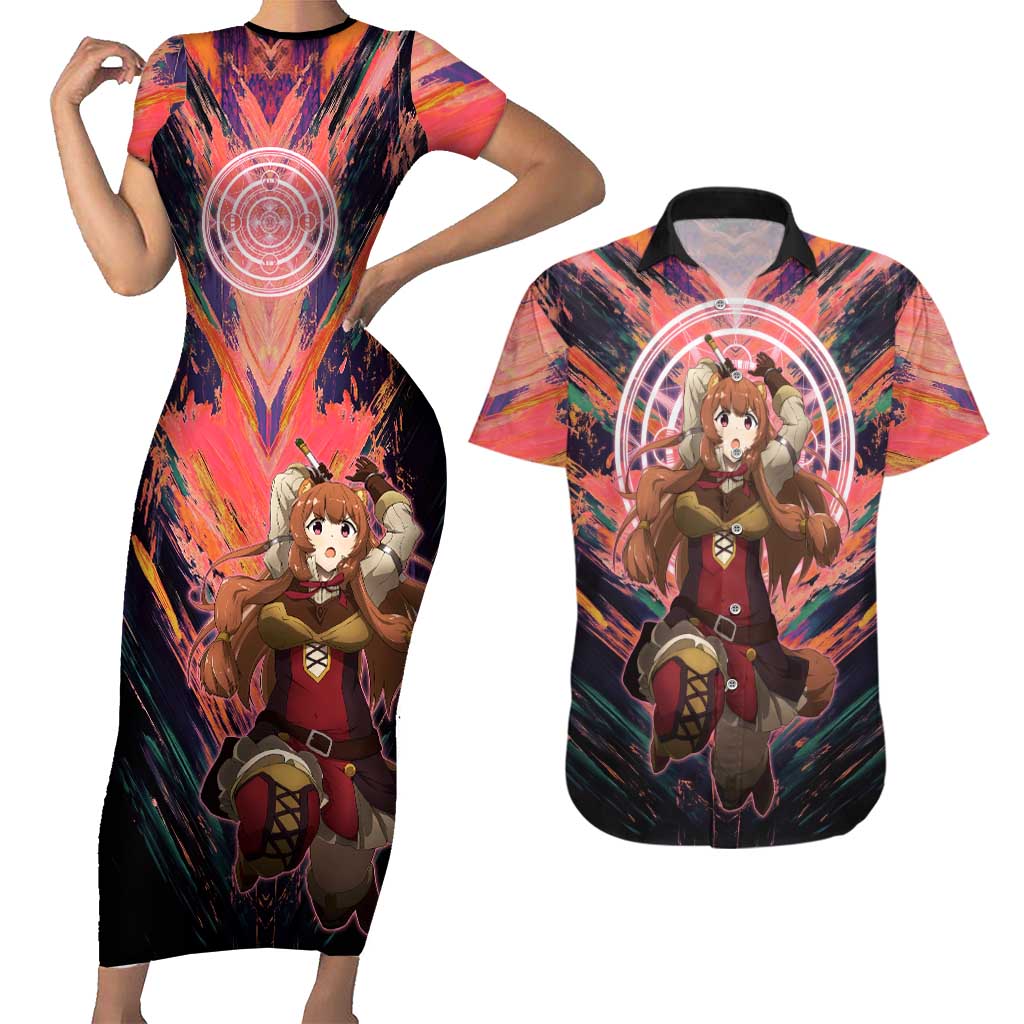 Raphtalia The Rising of the Shield Hero Couples Matching Short Sleeve Bodycon Dress and Hawaiian Shirt with Magical Circle Effects and Energetic Battle Pose - The Mazicc
