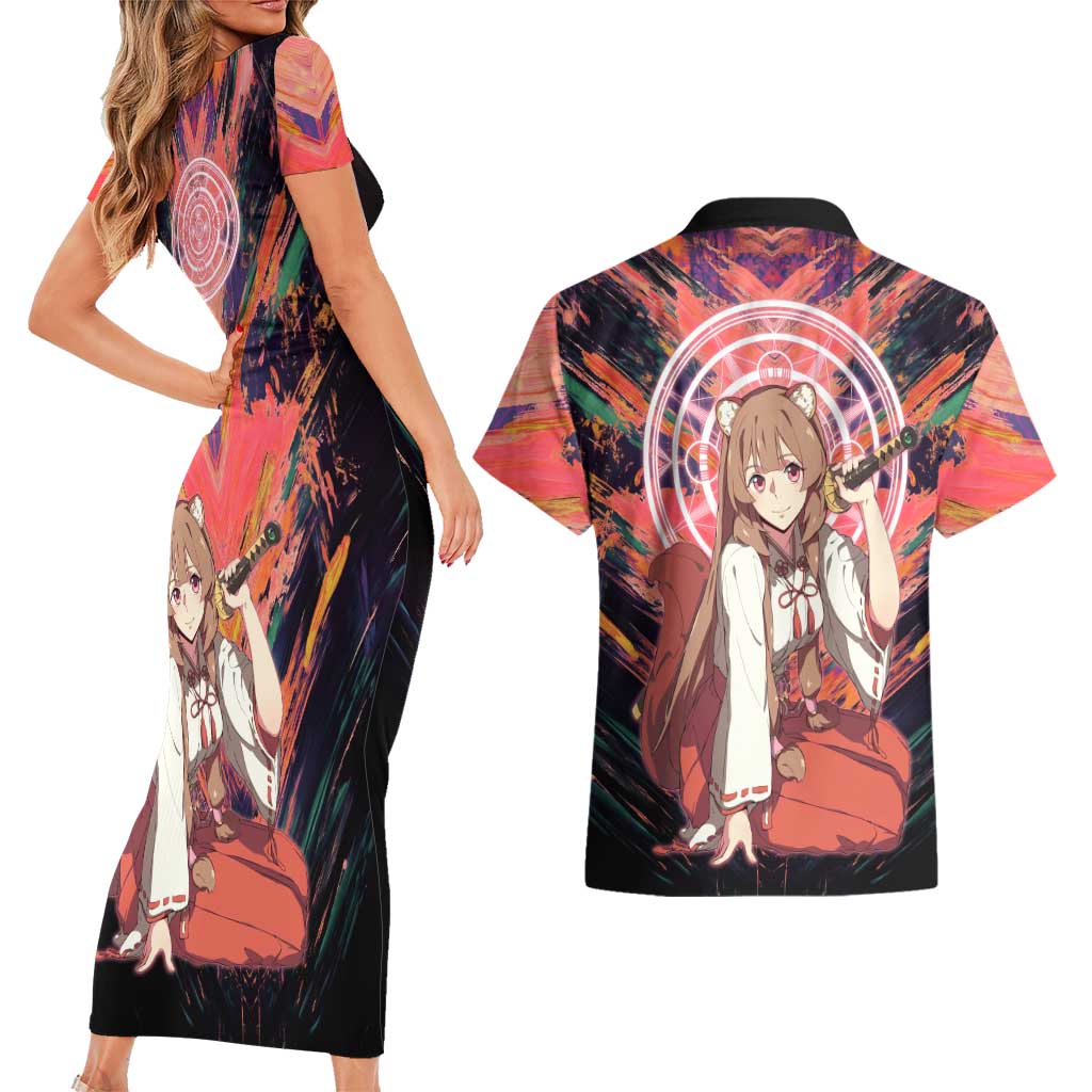 Raphtalia The Rising of the Shield Hero Couples Matching Short Sleeve Bodycon Dress and Hawaiian Shirt with Magical Circle Effects and Energetic Battle Pose - The Mazicc