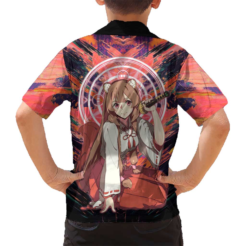 Raphtalia The Rising of the Shield Hero Family Matching Long Sleeve Bodycon Dress and Hawaiian Shirt with Magical Circle Effects and Energetic Battle Pose