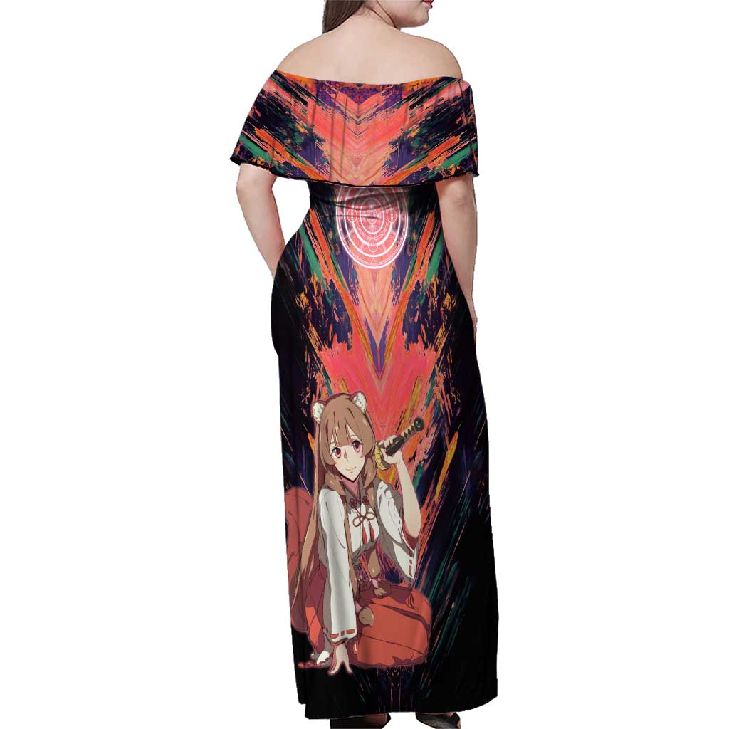 Raphtalia The Rising of the Shield Hero Family Matching Off Shoulder Maxi Dress and Hawaiian Shirt with Magical Circle Effects and Energetic Battle Pose