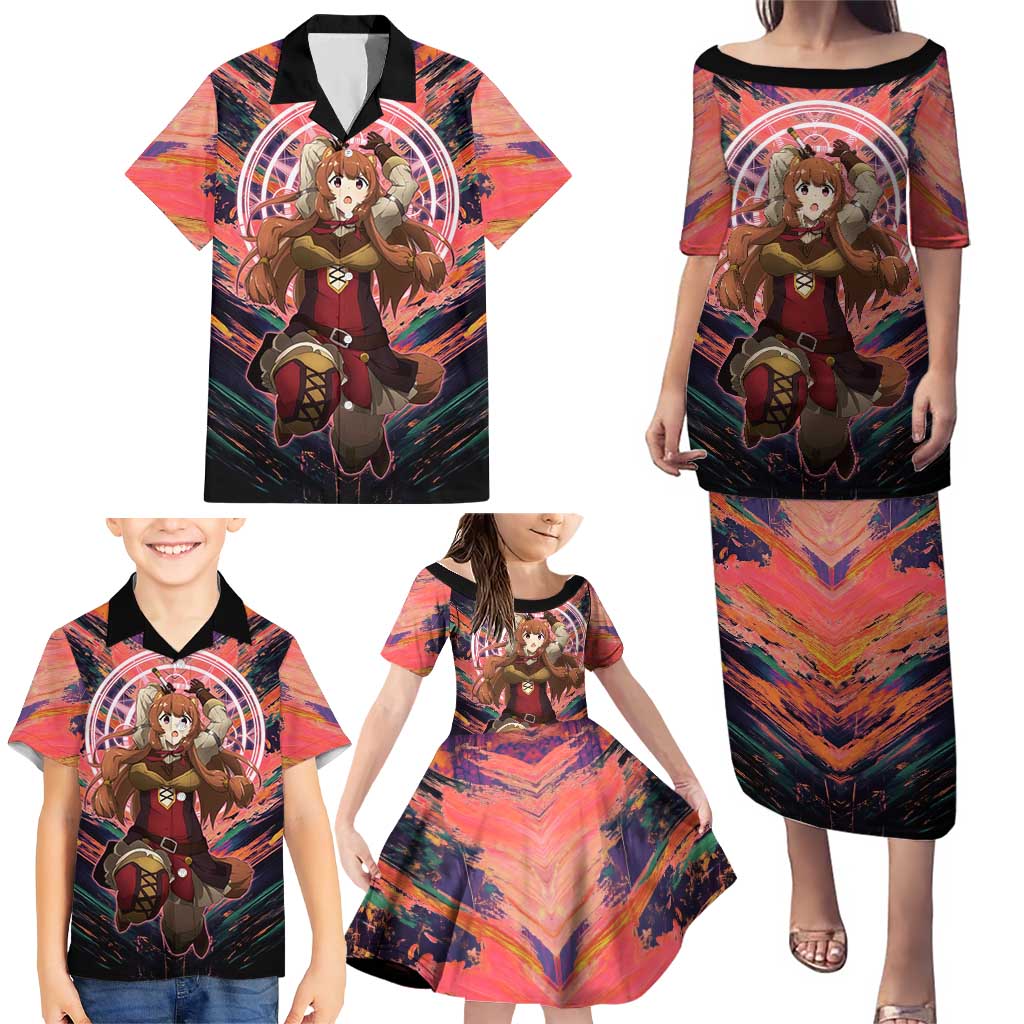 Raphtalia The Rising of the Shield Hero Family Matching Puletasi and Hawaiian Shirt with Magical Circle Effects and Energetic Battle Pose