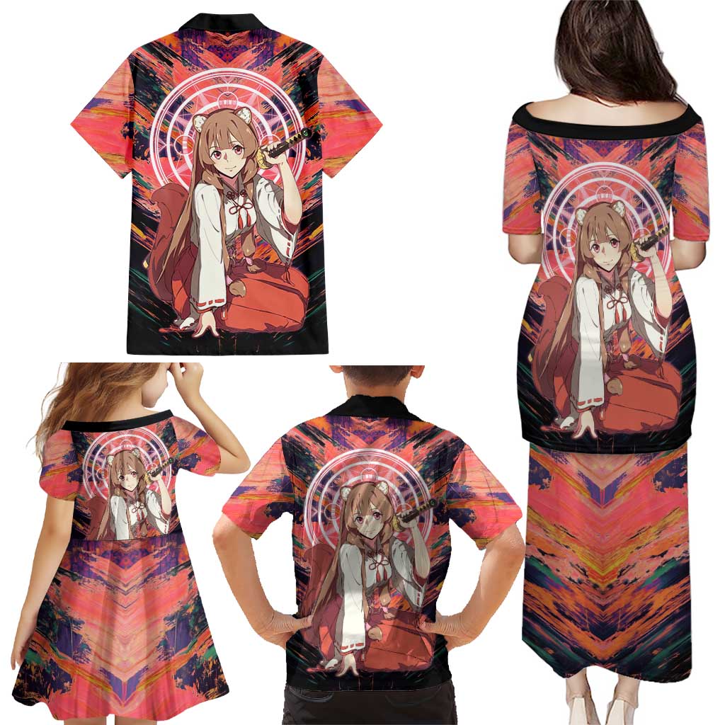 Raphtalia The Rising of the Shield Hero Family Matching Puletasi and Hawaiian Shirt with Magical Circle Effects and Energetic Battle Pose