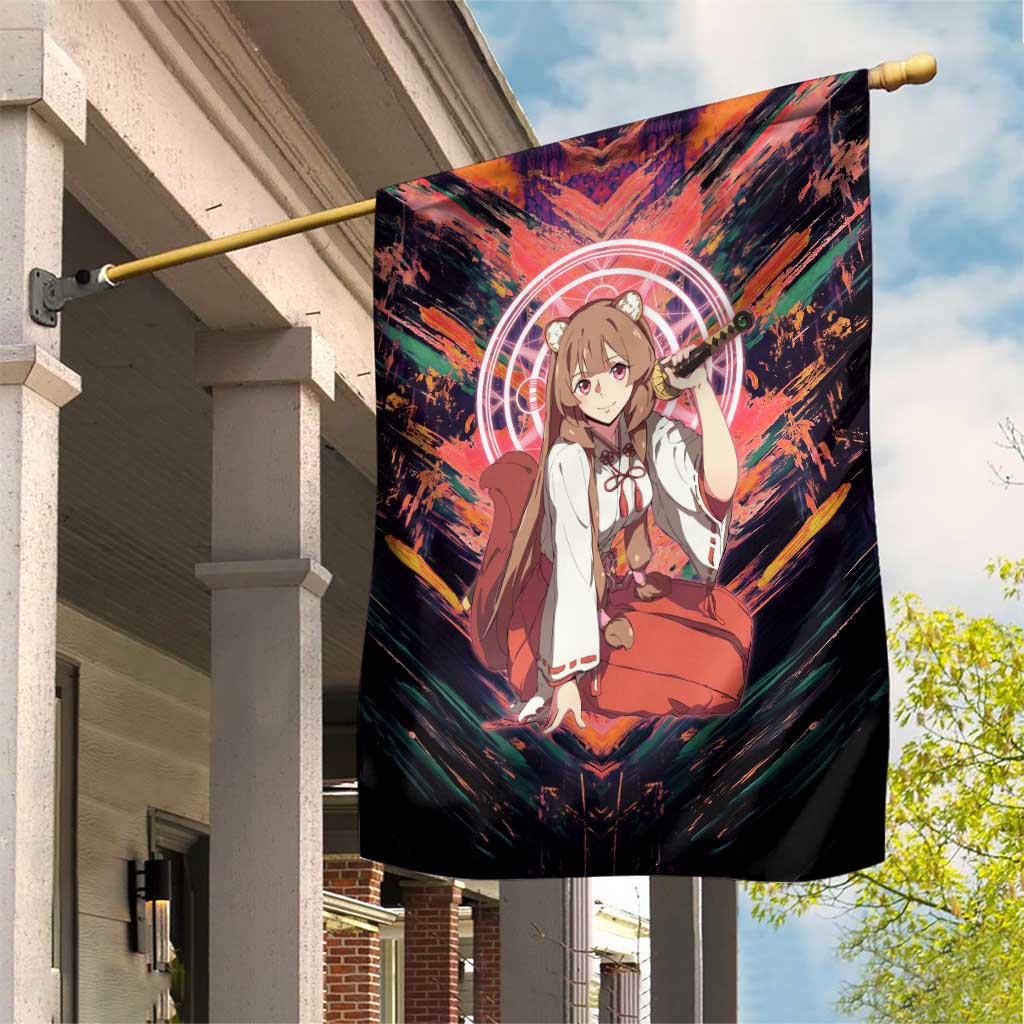 Raphtalia The Rising of the Shield Hero Garden Flag with Magical Circle Effects and Energetic Battle Pose - The Mazicc
