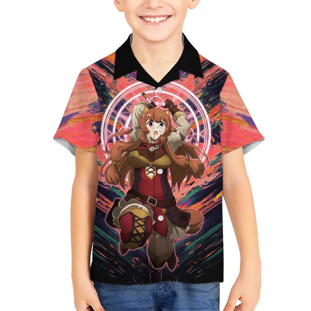 Raphtalia The Rising of the Shield Hero Kid Hawaiian Shirt with Magical Circle Effects and Energetic Battle Pose - The Mazicc