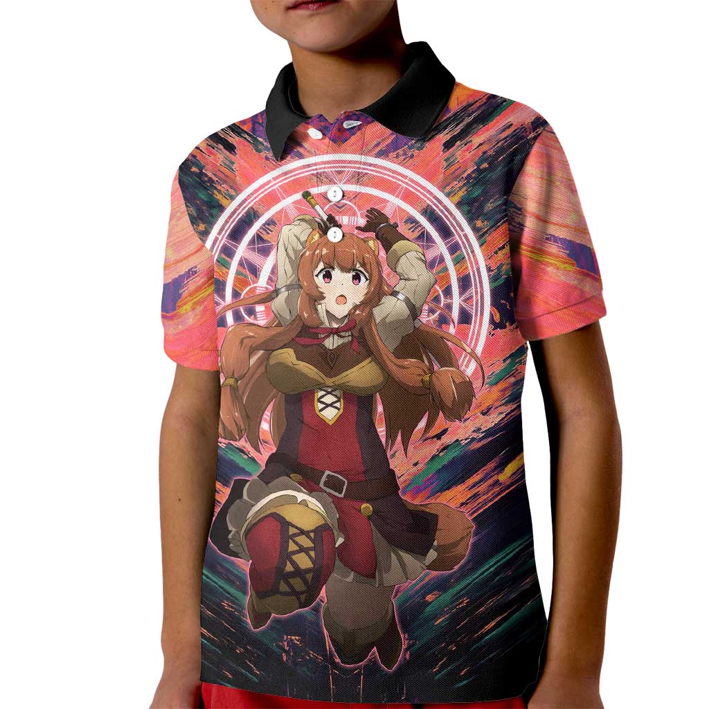 Raphtalia The Rising of the Shield Hero Kid Polo Shirt with Magical Circle Effects and Energetic Battle Pose - The Mazicc