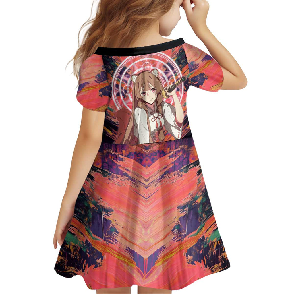 Raphtalia The Rising of the Shield Hero Kid Short Sleeve Dress with Magical Circle Effects and Energetic Battle Pose - The Mazicc