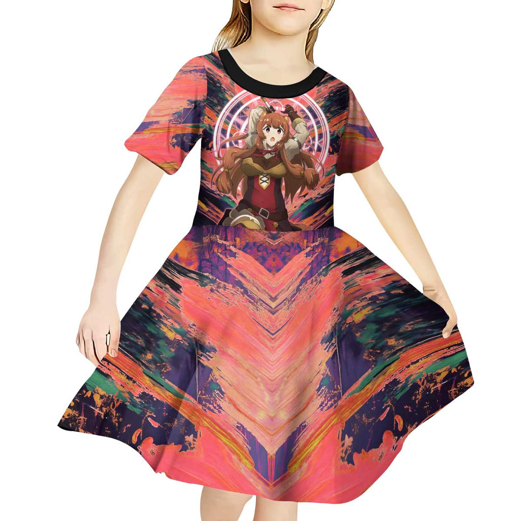 Raphtalia The Rising of the Shield Hero Kid Short Sleeve Dress with Magical Circle Effects and Energetic Battle Pose - The Mazicc