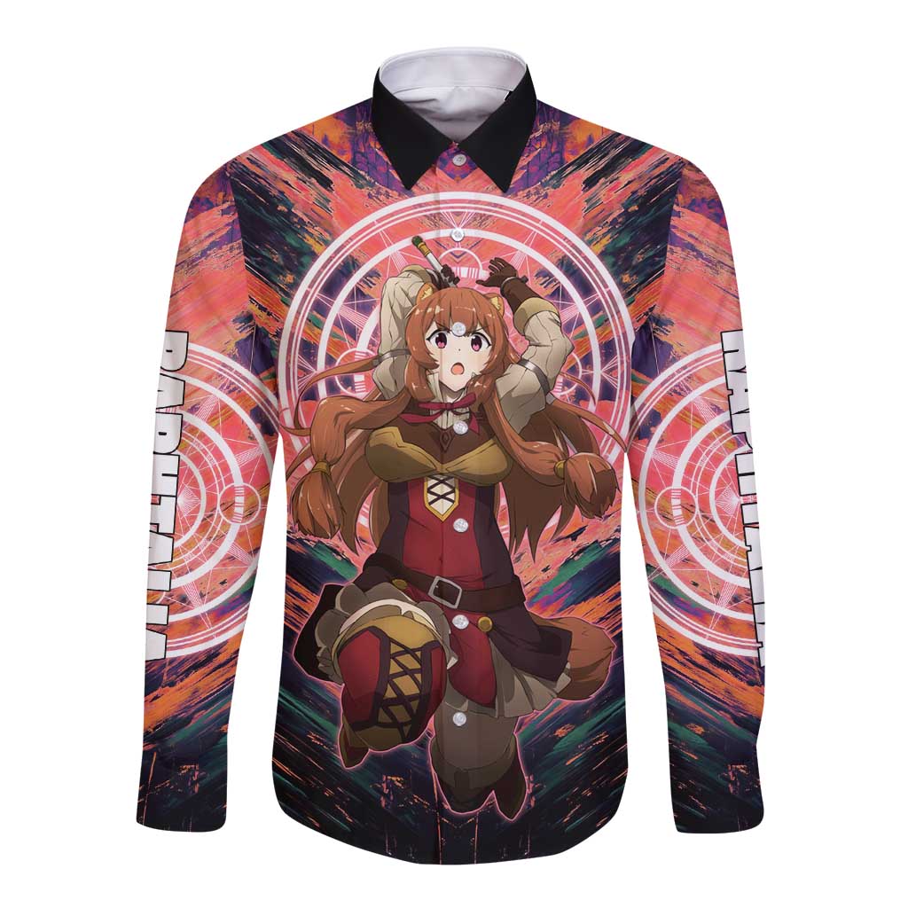 Raphtalia The Rising of the Shield Hero Long Sleeve Button Shirt with Magical Circle Effects and Energetic Battle Pose - The Mazicc