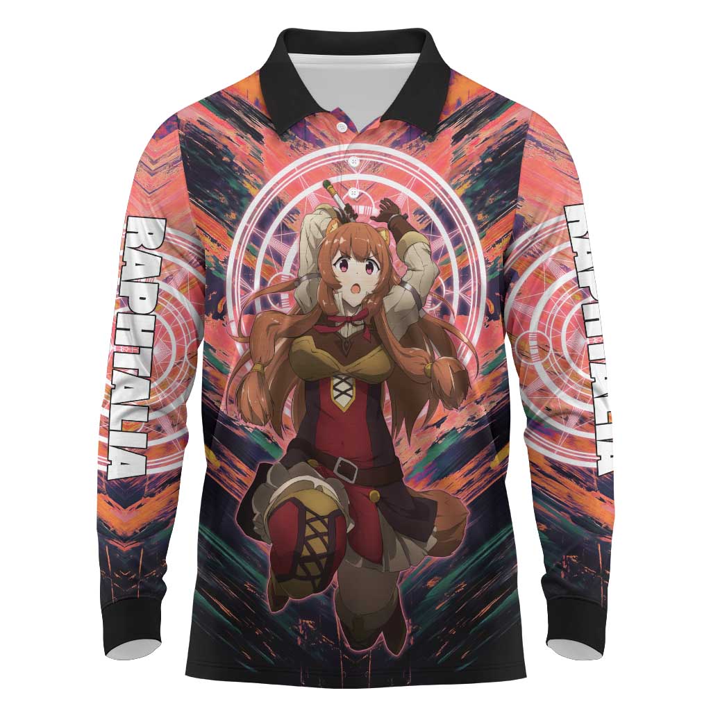 Raphtalia The Rising of the Shield Hero Long Sleeve Polo Shirt with Magical Circle Effects and Energetic Battle Pose - The Mazicc