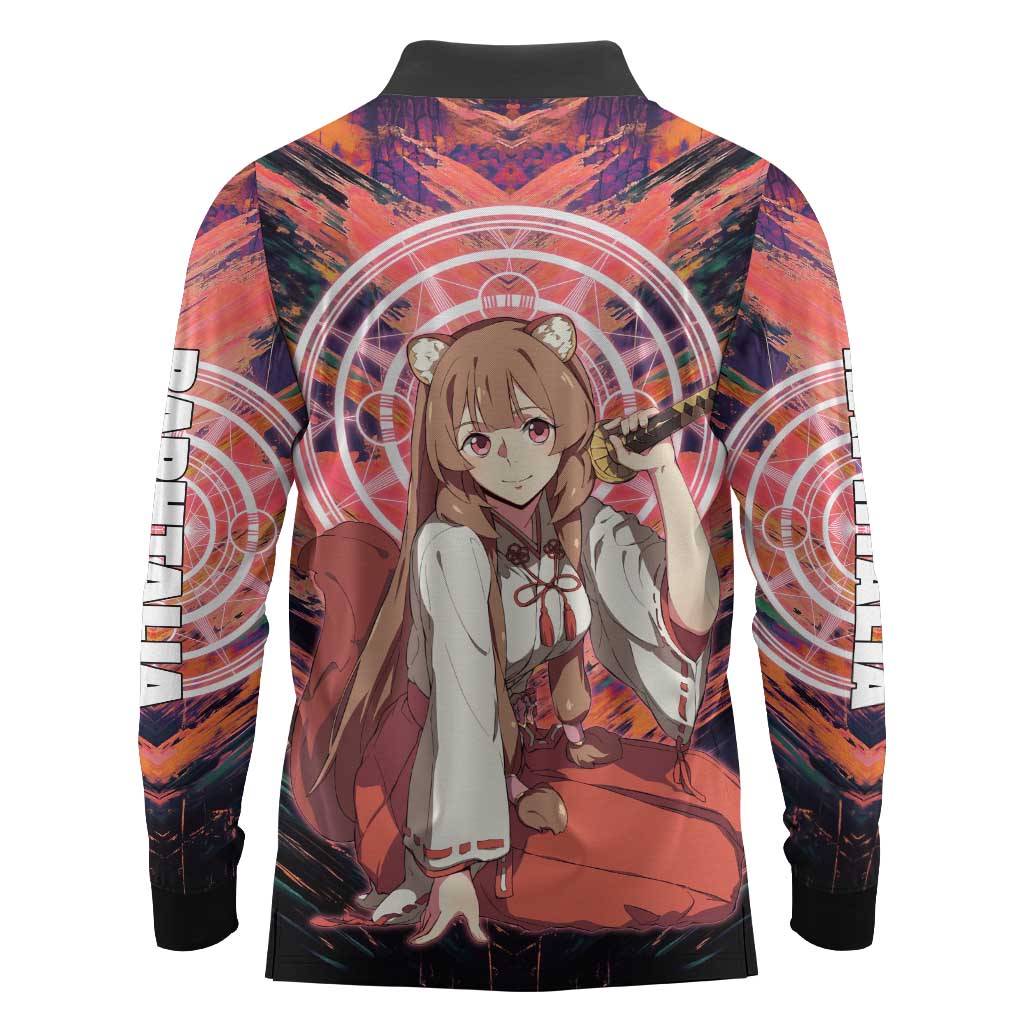 Raphtalia The Rising of the Shield Hero Long Sleeve Polo Shirt with Magical Circle Effects and Energetic Battle Pose - The Mazicc