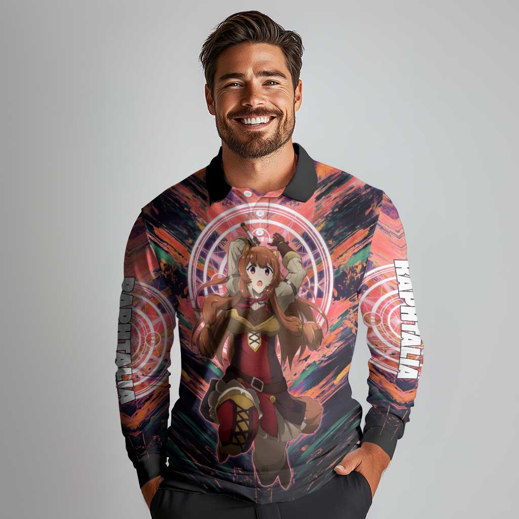 Raphtalia The Rising of the Shield Hero Long Sleeve Polo Shirt with Magical Circle Effects and Energetic Battle Pose - The Mazicc