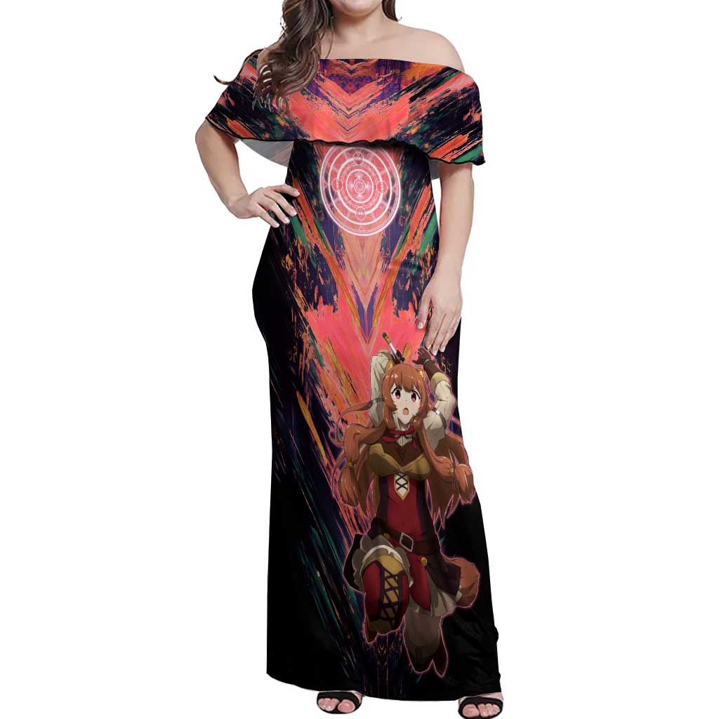 Raphtalia The Rising of the Shield Hero Off Shoulder Maxi Dress with Magical Circle Effects and Energetic Battle Pose - The Mazicc