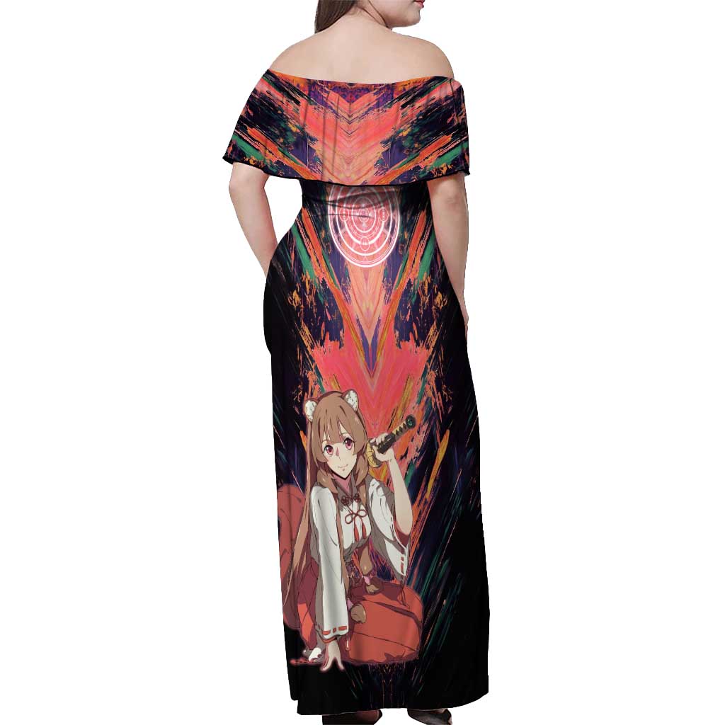 Raphtalia The Rising of the Shield Hero Off Shoulder Maxi Dress with Magical Circle Effects and Energetic Battle Pose - The Mazicc