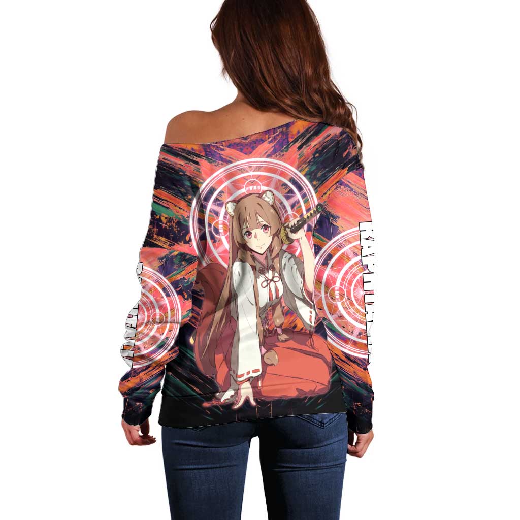 Raphtalia The Rising of the Shield Hero Off Shoulder Sweater with Magical Circle Effects and Energetic Battle Pose - The Mazicc