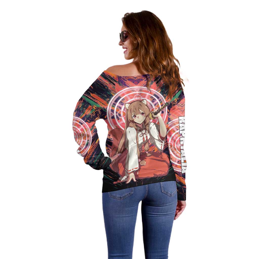 Raphtalia The Rising of the Shield Hero Off Shoulder Sweater with Magical Circle Effects and Energetic Battle Pose - The Mazicc