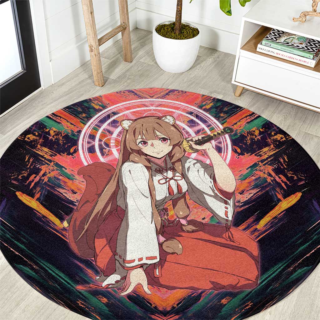 Raphtalia The Rising of the Shield Hero Round Carpet with Magical Circle Effects and Energetic Battle Pose - The Mazicc