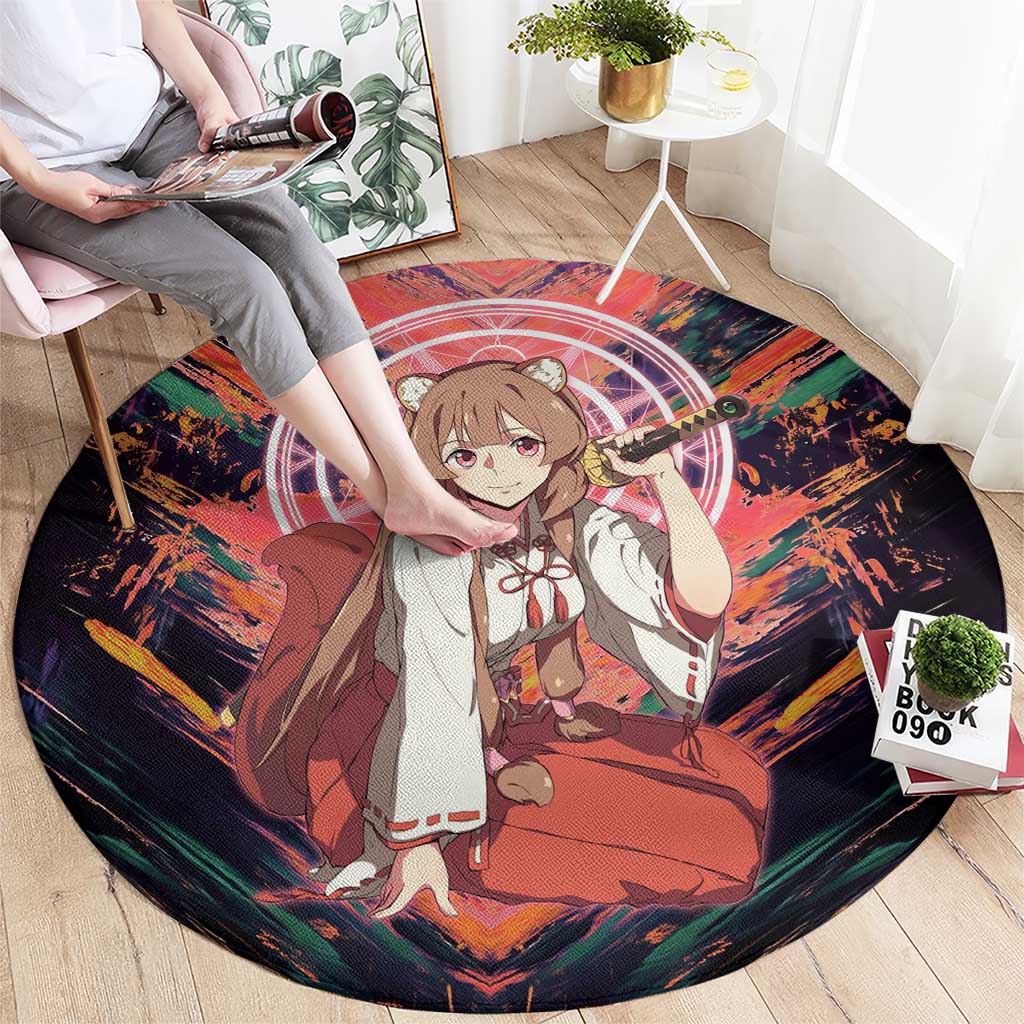Raphtalia The Rising of the Shield Hero Round Carpet with Magical Circle Effects and Energetic Battle Pose - The Mazicc