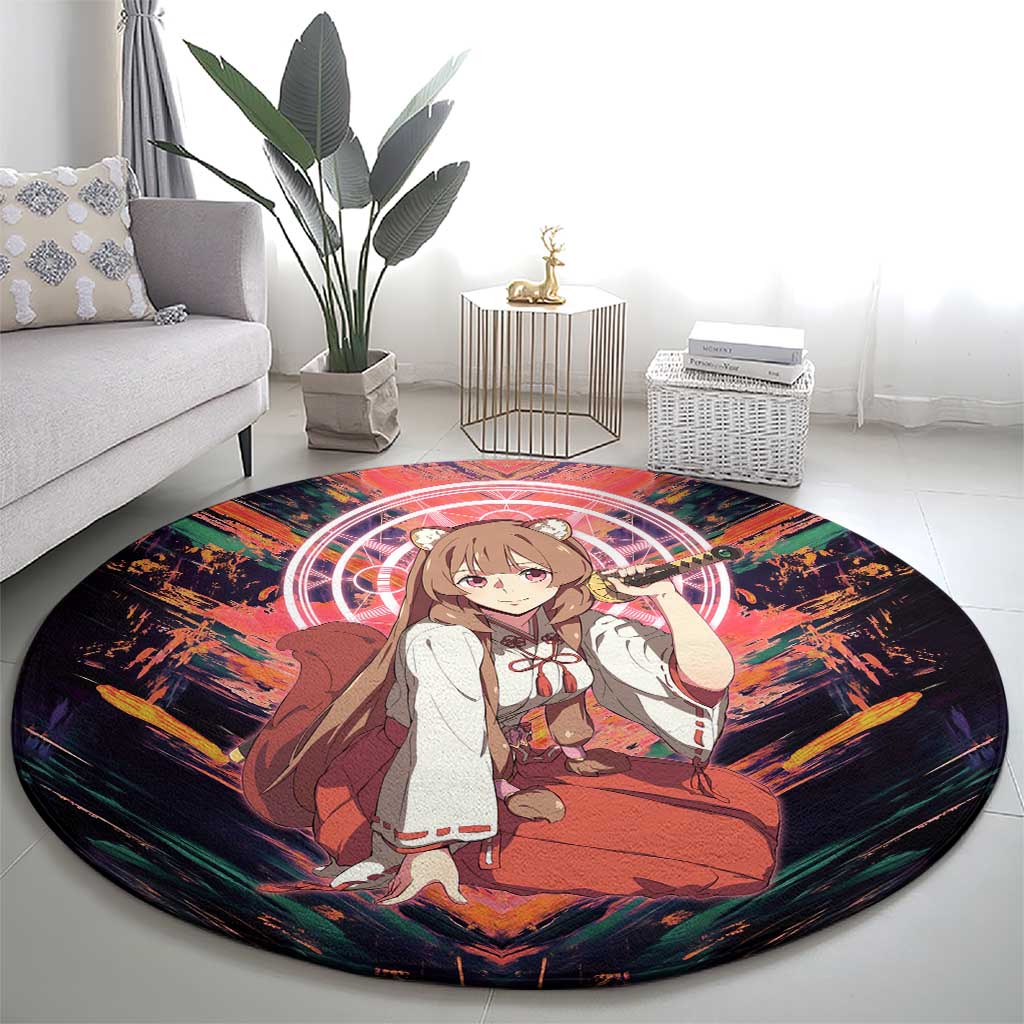 Raphtalia The Rising of the Shield Hero Round Carpet with Magical Circle Effects and Energetic Battle Pose - The Mazicc