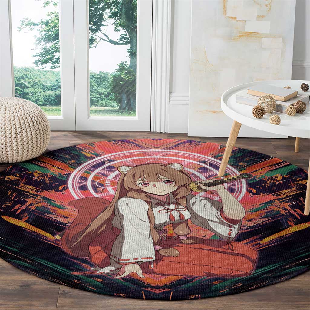 Raphtalia The Rising of the Shield Hero Round Carpet with Magical Circle Effects and Energetic Battle Pose - The Mazicc
