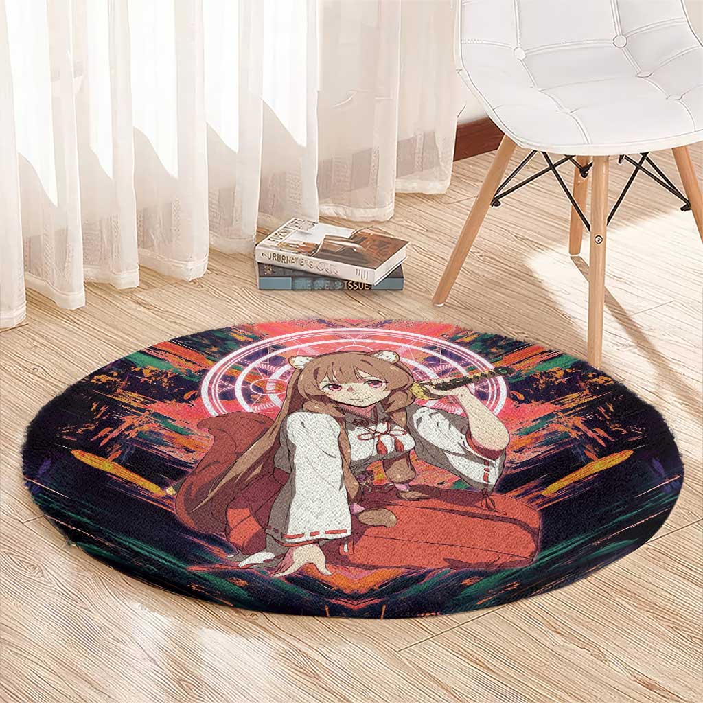Raphtalia The Rising of the Shield Hero Round Carpet with Magical Circle Effects and Energetic Battle Pose - The Mazicc
