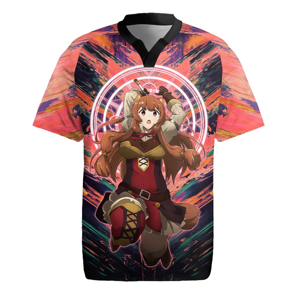 Raphtalia The Rising of the Shield Hero Rugby Jersey with Magical Circle Effects and Energetic Battle Pose - The Mazicc