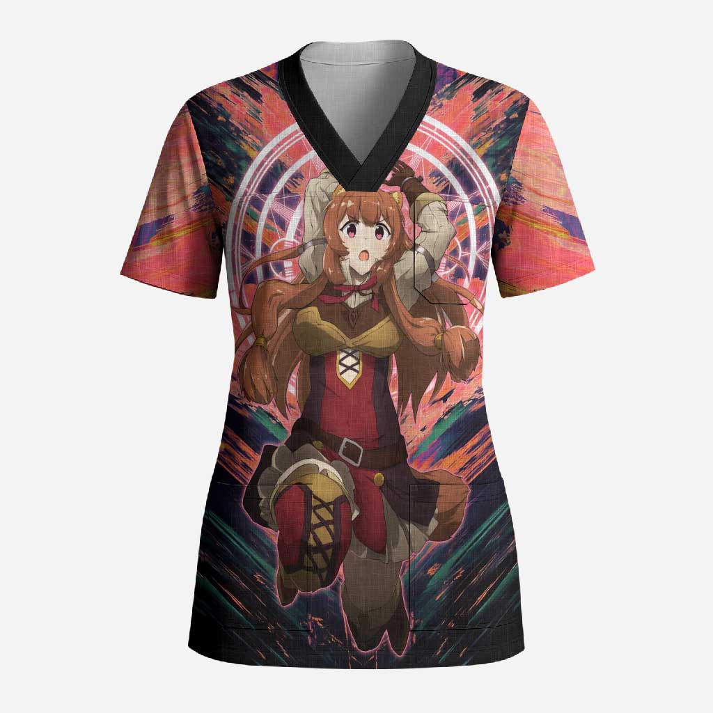 Raphtalia The Rising of the Shield Hero Scrub Top with Magical Circle Effects and Energetic Battle Pose - The Mazicc