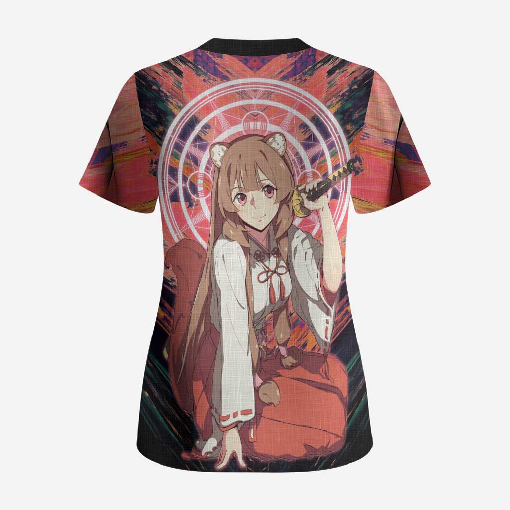 Raphtalia The Rising of the Shield Hero Scrub Top with Magical Circle Effects and Energetic Battle Pose - The Mazicc