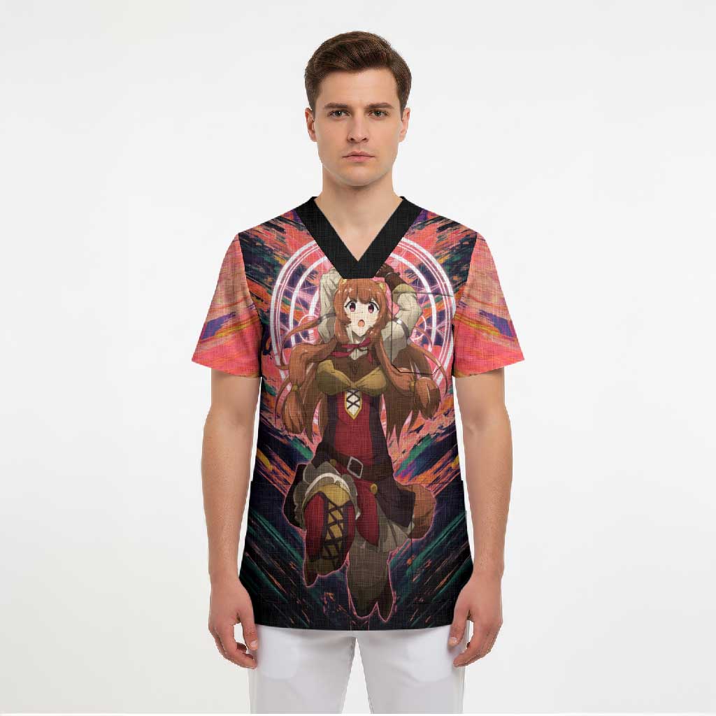 Raphtalia The Rising of the Shield Hero Scrub Top with Magical Circle Effects and Energetic Battle Pose - The Mazicc