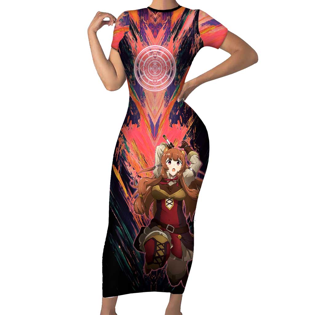 Raphtalia The Rising of the Shield Hero Short Sleeve Bodycon Dress with Magical Circle Effects and Energetic Battle Pose - The Mazicc