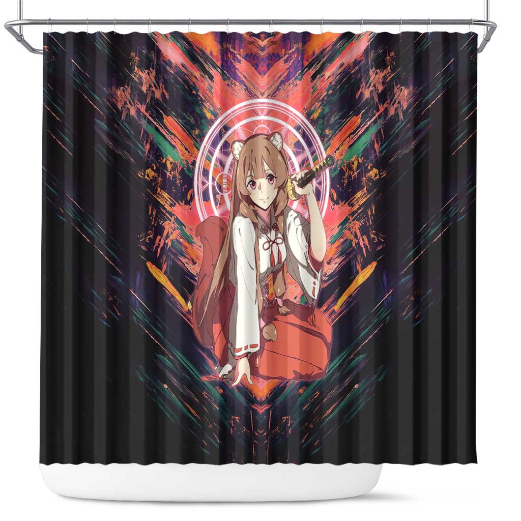 Raphtalia The Rising of the Shield Hero Shower Curtain with Magical Circle Effects and Energetic Battle Pose - The Mazicc