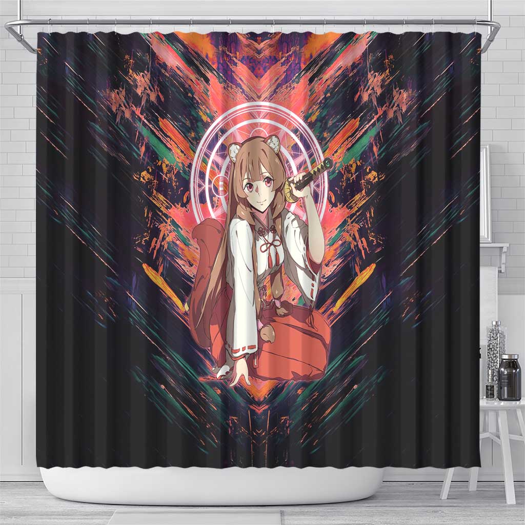 Raphtalia The Rising of the Shield Hero Shower Curtain with Magical Circle Effects and Energetic Battle Pose - The Mazicc