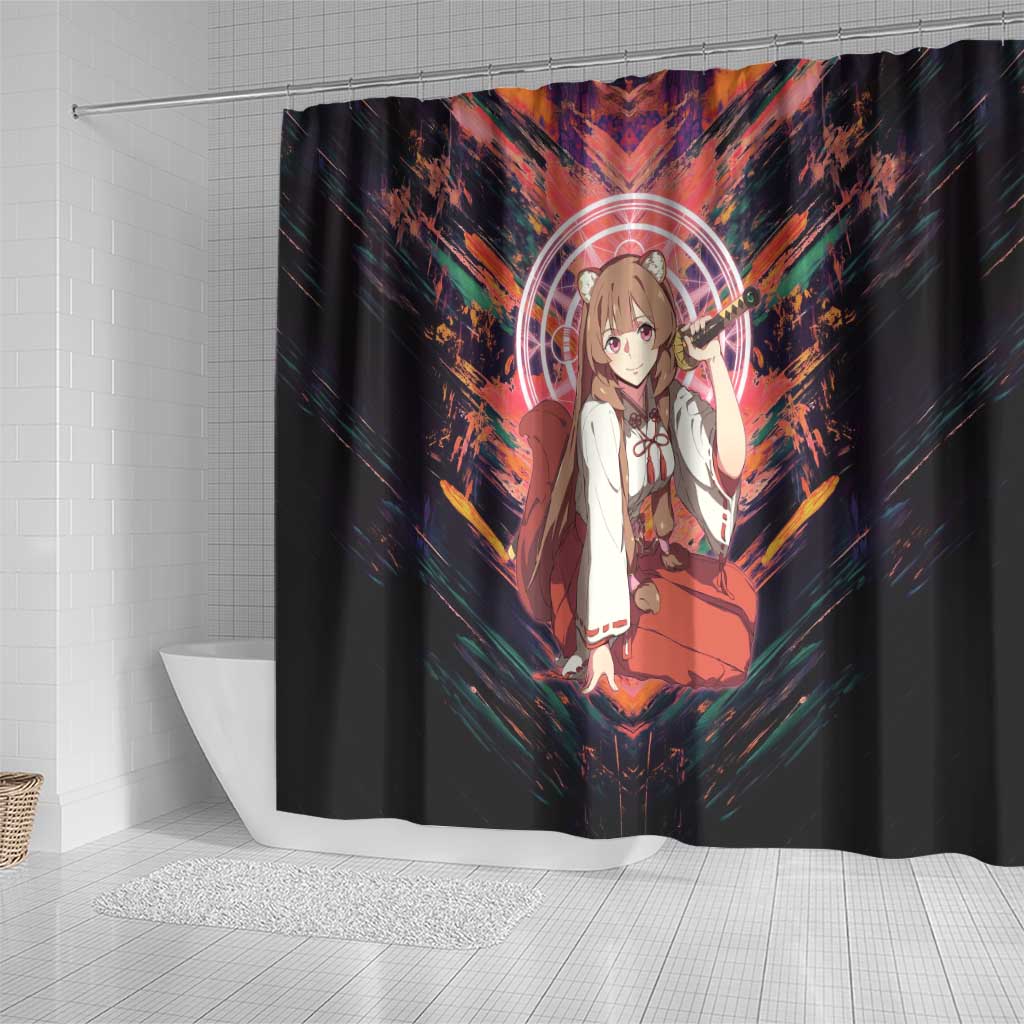 Raphtalia The Rising of the Shield Hero Shower Curtain with Magical Circle Effects and Energetic Battle Pose - The Mazicc