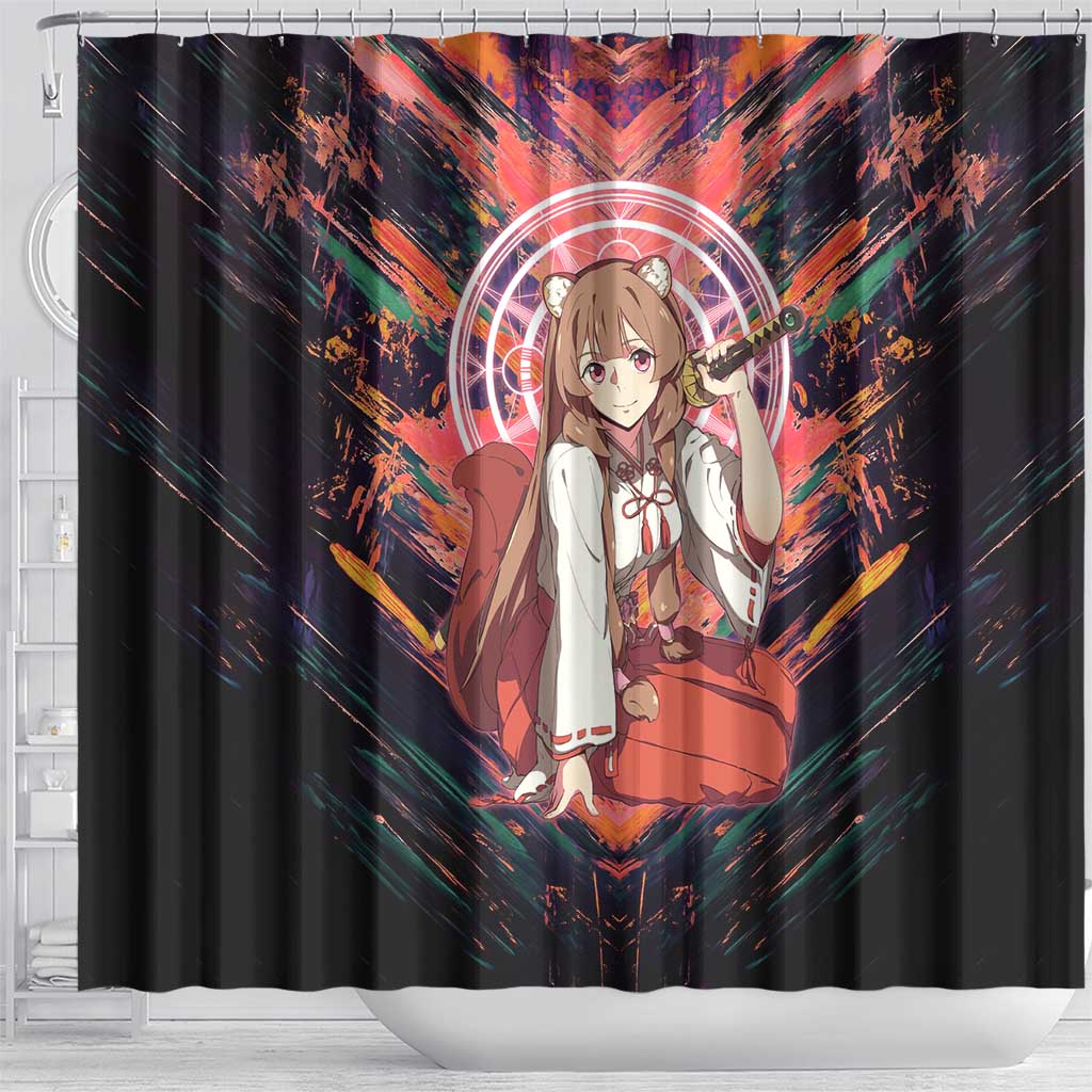 Raphtalia The Rising of the Shield Hero Shower Curtain with Magical Circle Effects and Energetic Battle Pose - The Mazicc