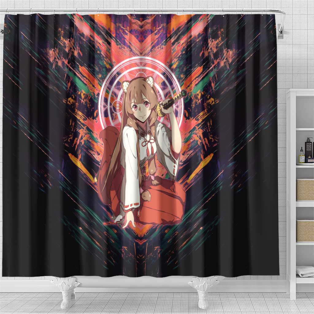 Raphtalia The Rising of the Shield Hero Shower Curtain with Magical Circle Effects and Energetic Battle Pose - The Mazicc