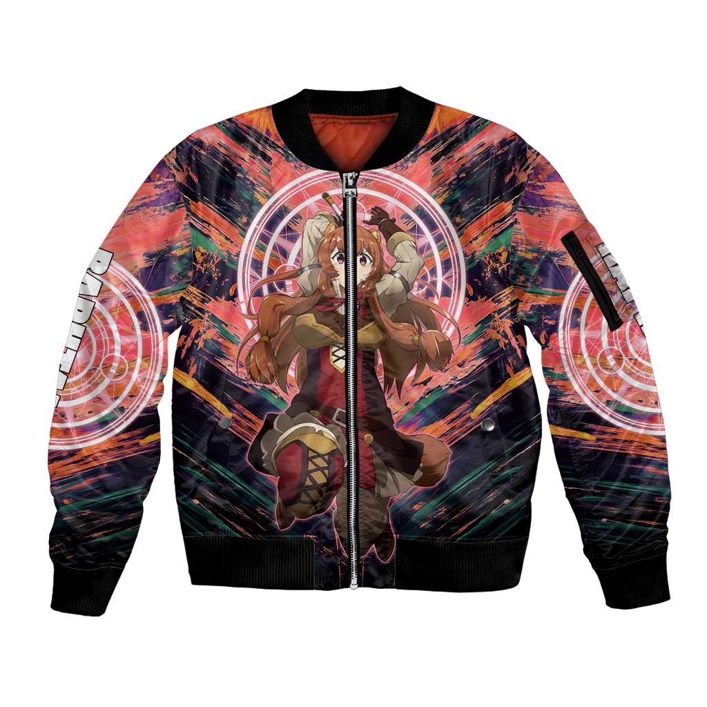 Raphtalia The Rising of the Shield Hero Sleeve Zip Bomber Jacket with Magical Circle Effects and Energetic Battle Pose - The Mazicc