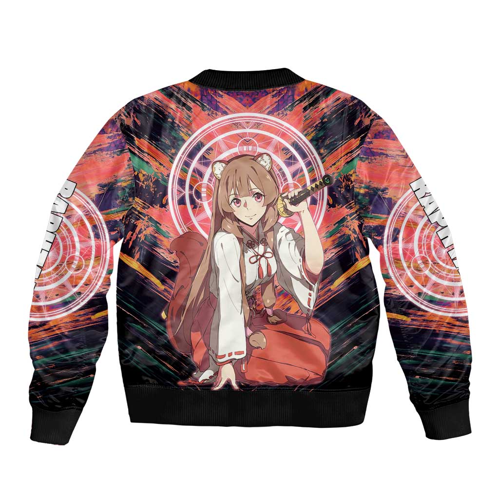 Raphtalia The Rising of the Shield Hero Sleeve Zip Bomber Jacket with Magical Circle Effects and Energetic Battle Pose - The Mazicc