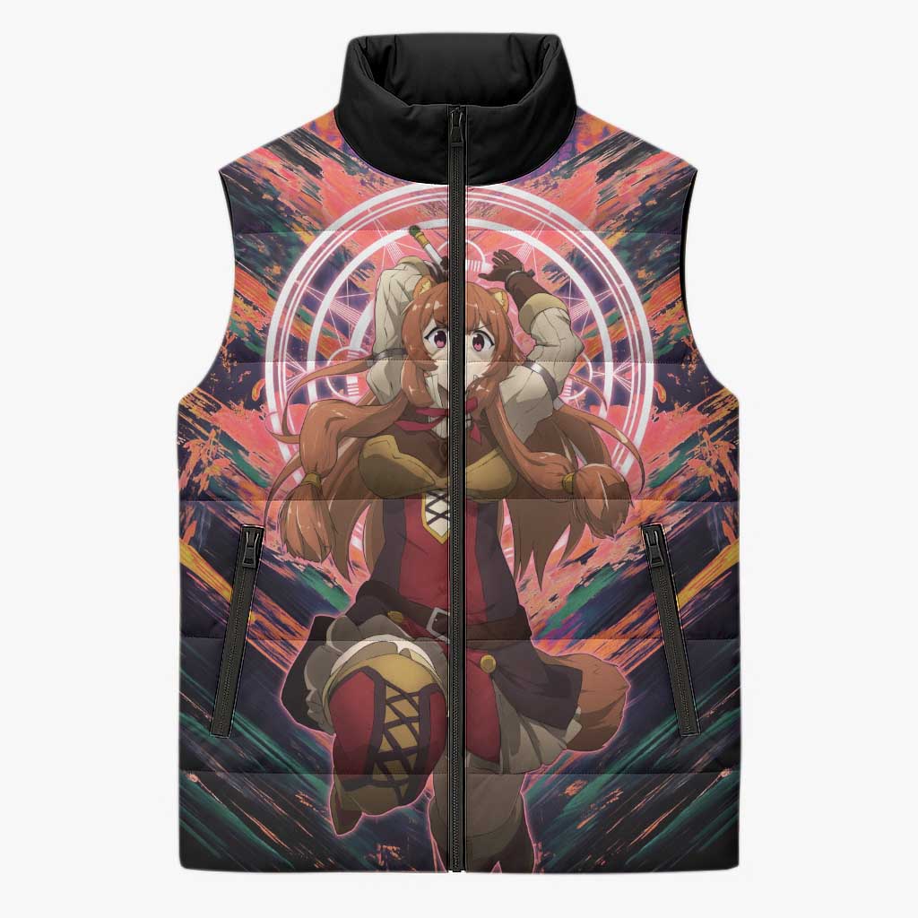 Raphtalia The Rising of the Shield Hero Sleeveless Puffer Jacket with Magical Circle Effects and Energetic Battle Pose - The Mazicc
