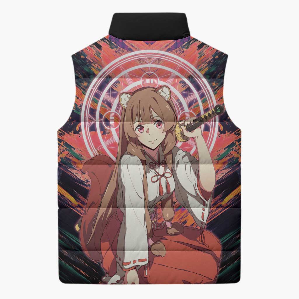 Raphtalia The Rising of the Shield Hero Sleeveless Puffer Jacket with Magical Circle Effects and Energetic Battle Pose - The Mazicc