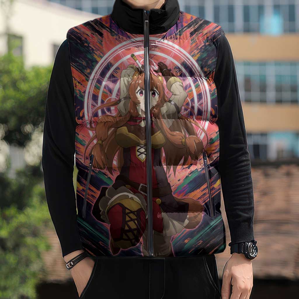 Raphtalia The Rising of the Shield Hero Sleeveless Puffer Jacket with Magical Circle Effects and Energetic Battle Pose - The Mazicc