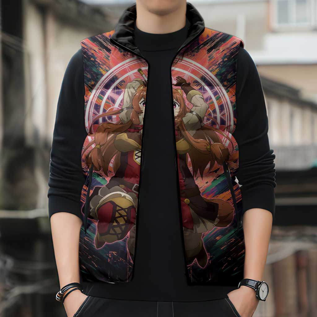 Raphtalia The Rising of the Shield Hero Sleeveless Puffer Jacket with Magical Circle Effects and Energetic Battle Pose - The Mazicc