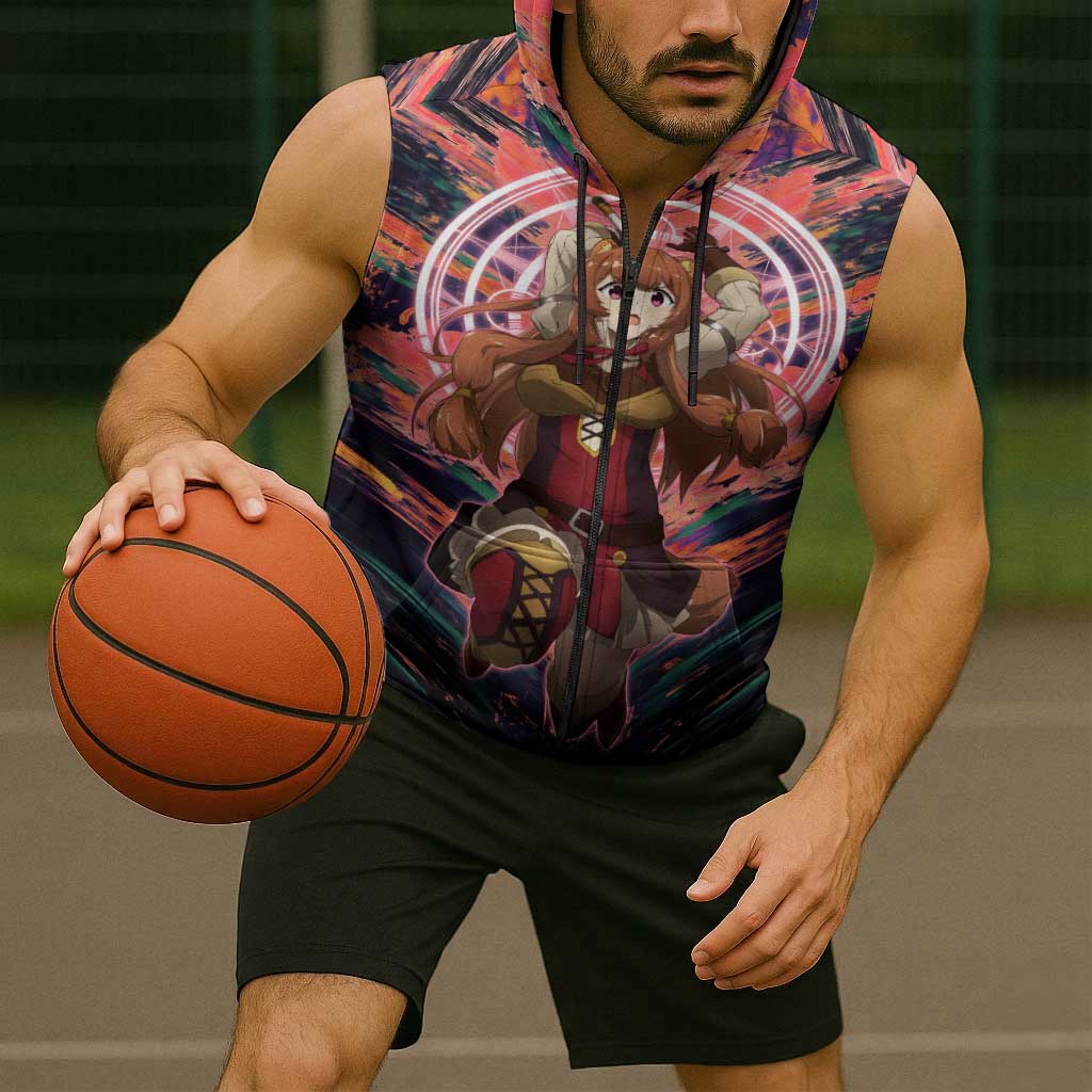 Raphtalia The Rising of the Shield Hero Sleeveless Zip Hoodie with Magical Circle Effects and Energetic Battle Pose - The Mazicc
