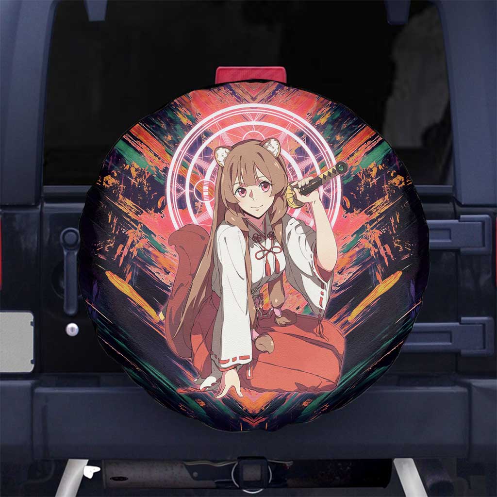 Raphtalia The Rising of the Shield Hero Spare Tire Cover with Magical Circle Effects and Energetic Battle Pose - The Mazicc