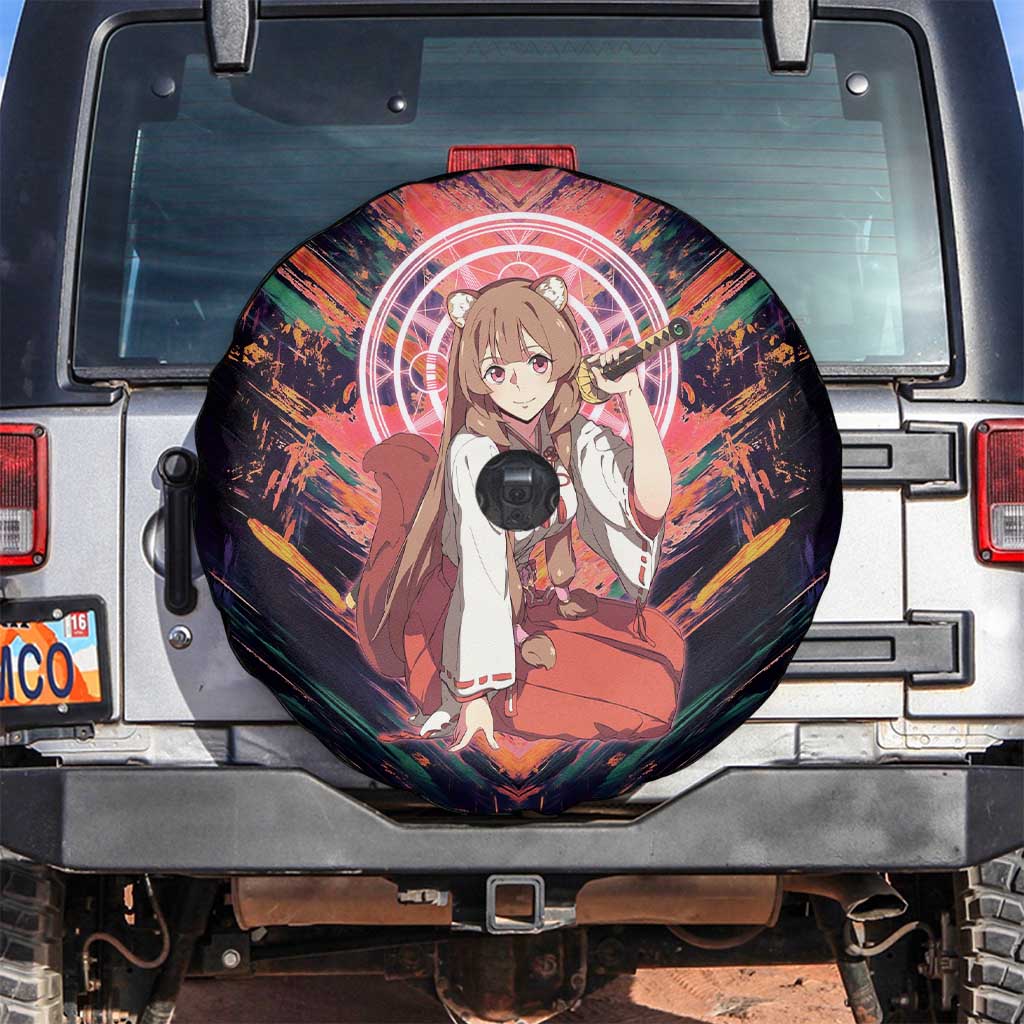 Raphtalia The Rising of the Shield Hero Spare Tire Cover with Magical Circle Effects and Energetic Battle Pose - The Mazicc