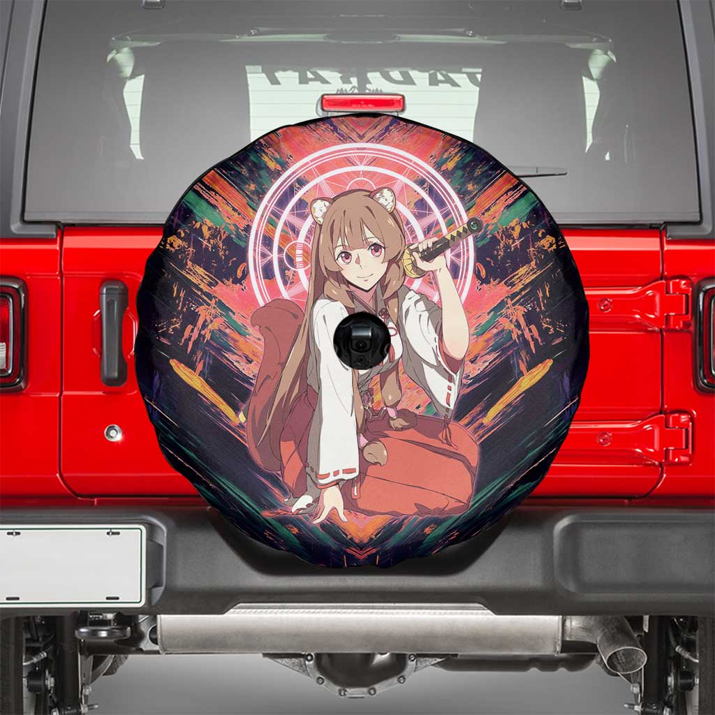 Raphtalia The Rising of the Shield Hero Spare Tire Cover with Magical Circle Effects and Energetic Battle Pose - The Mazicc