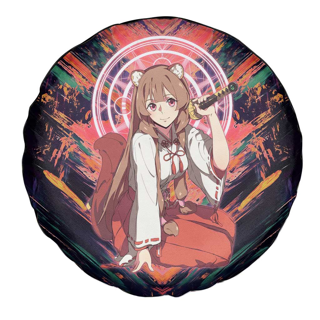 Raphtalia The Rising of the Shield Hero Spare Tire Cover with Magical Circle Effects and Energetic Battle Pose - The Mazicc
