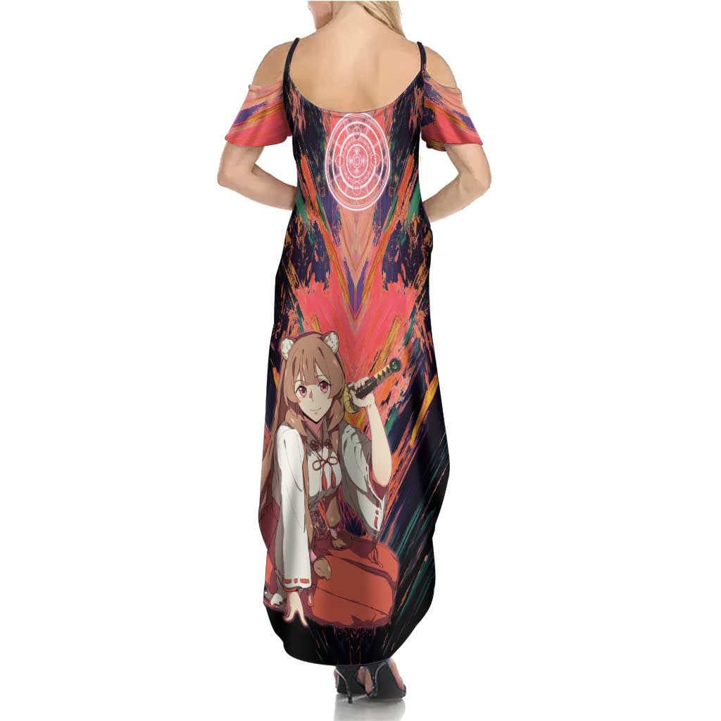 Raphtalia The Rising of the Shield Hero Summer Maxi Dress with Magical Circle Effects and Energetic Battle Pose - The Mazicc