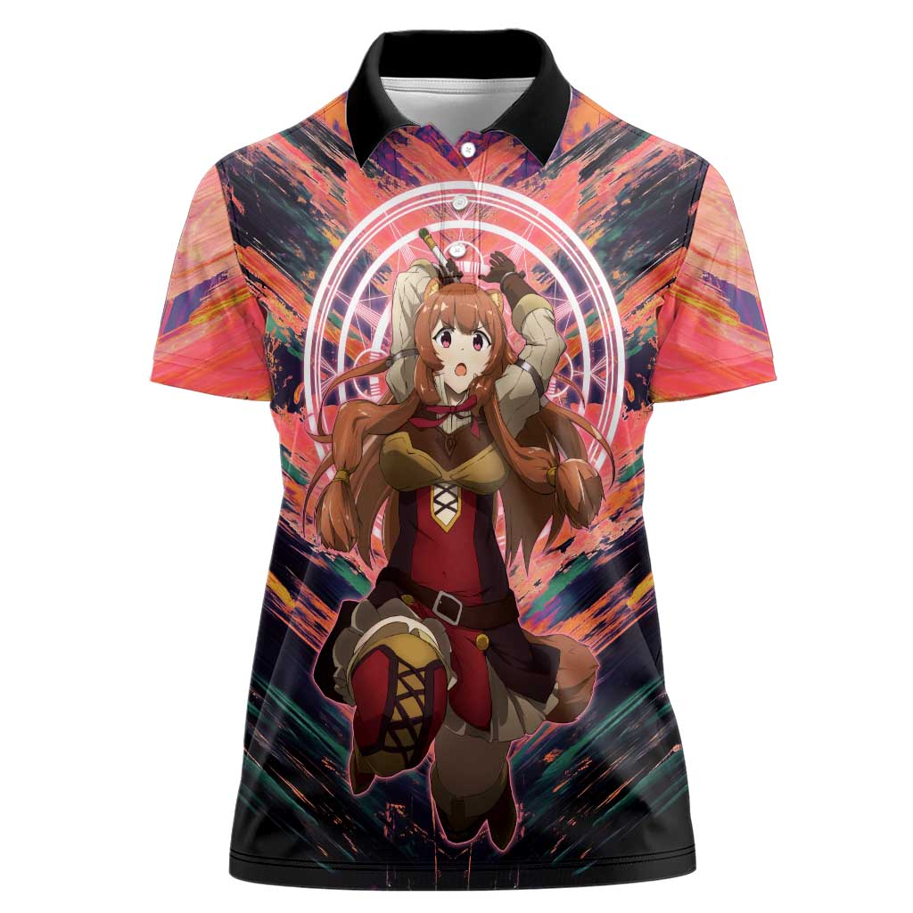 Raphtalia The Rising of the Shield Hero Women Polo Shirt with Magical Circle Effects and Energetic Battle Pose - The Mazicc