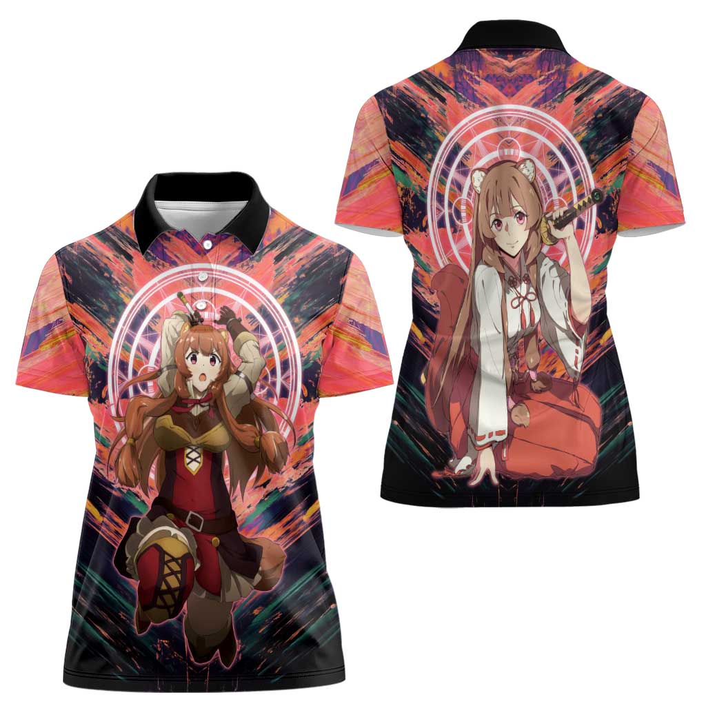 Raphtalia The Rising of the Shield Hero Women Polo Shirt with Magical Circle Effects and Energetic Battle Pose - The Mazicc