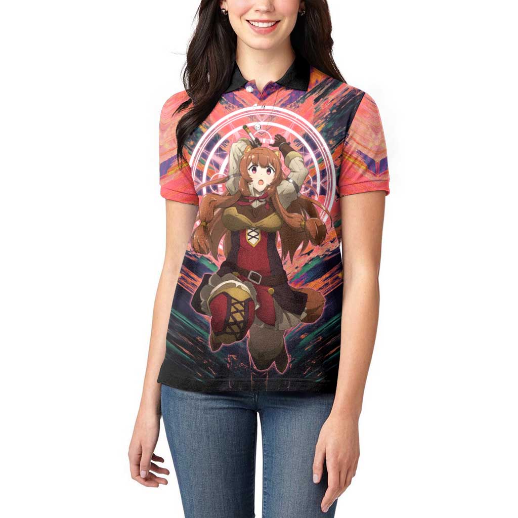 Raphtalia The Rising of the Shield Hero Women Polo Shirt with Magical Circle Effects and Energetic Battle Pose - The Mazicc
