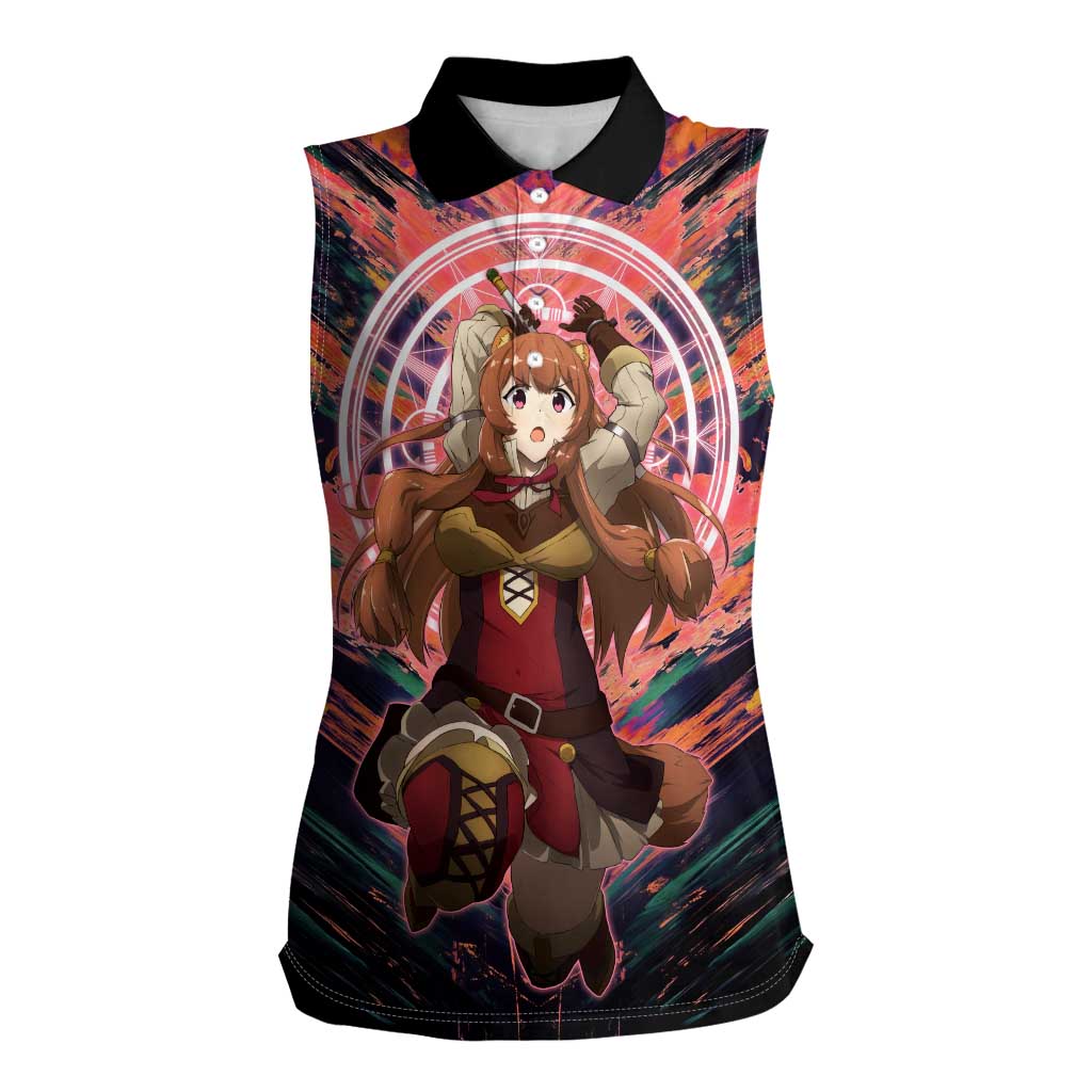Raphtalia The Rising of the Shield Hero Women Sleeveless Polo Shirt with Magical Circle Effects and Energetic Battle Pose - The Mazicc